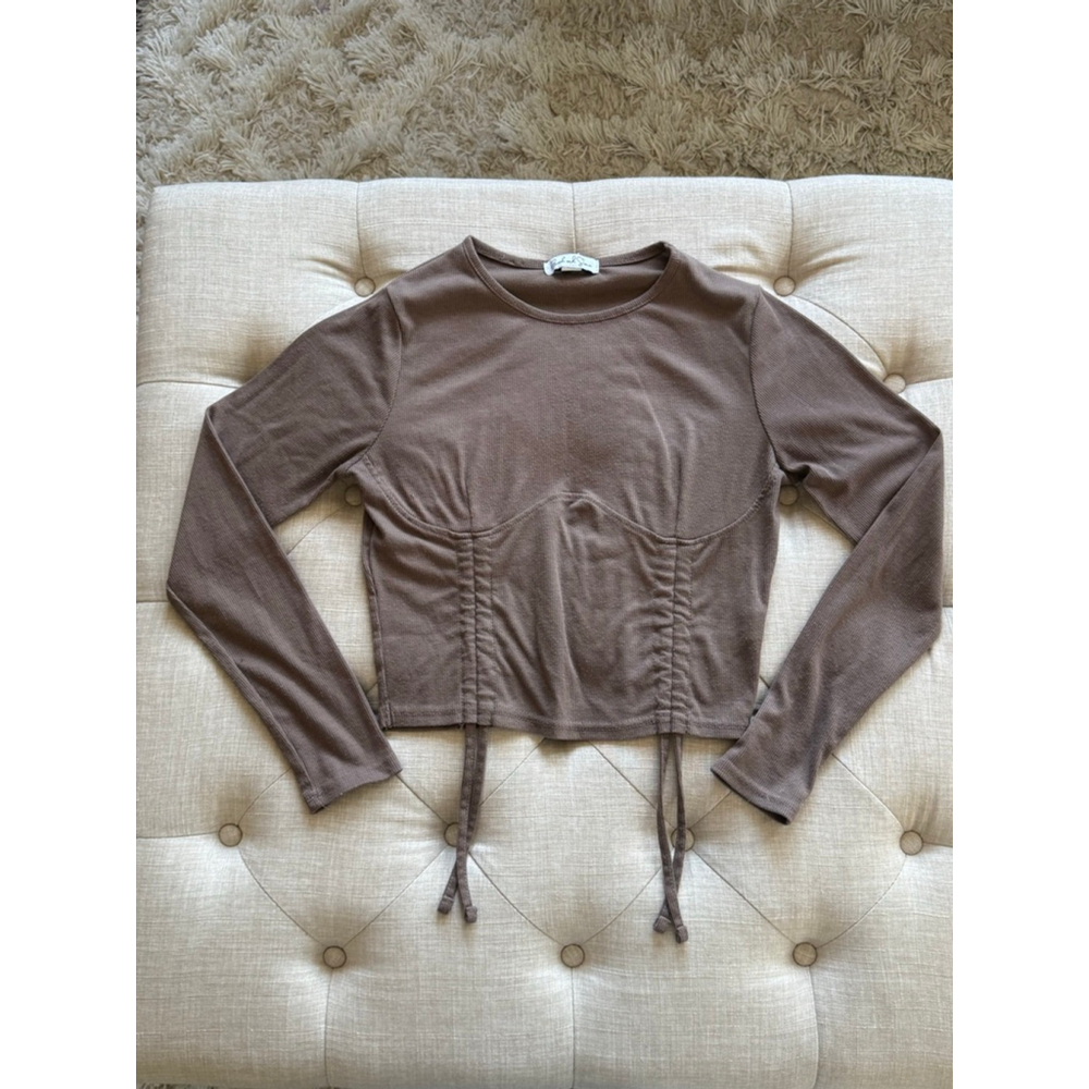 Women's Birch and Stone Brown Ribbed Long Sleeve Crop Size L